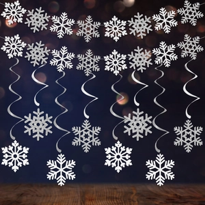 Snowflake Hanging Decorations Glitter Cardstock PVC Winter Wonderland Christmas Party Ornaments Banner Swirls