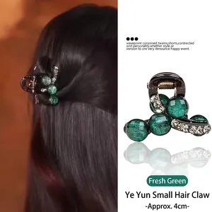 Hair Claw Clip Resin Marble Texture Beads Rhinestone Shark Hairclamp Elegant Retro Hair Accessories For Women