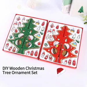 DIY Wooden Christmas Tree Ornament Desktop Decoration With Mini Painted Pendants For Holiday Festive Home Table