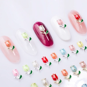 Colorful tulip-shaped alloy nail art charms in various glossy enamel finishes