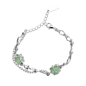 Modern S925 silver bamboo-style bracelet featuring green aventurine stones and unique links