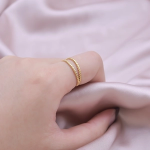 Minimalist double layer gold beaded ring for women with adjustable open design