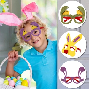 Easter party glasses set with glitter rabbit ears and chick designs for festive kids