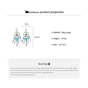 Detailed size specifications for bohemian dreamcatcher feather tassel clip-on earrings