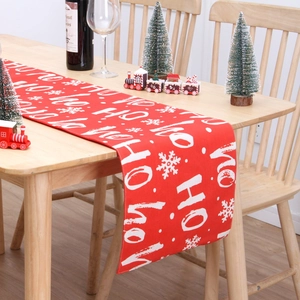 Weihnachts-Tischläufer aus roter Baumwolle, festlicher Schneeflocke und HO HO HO Druck
