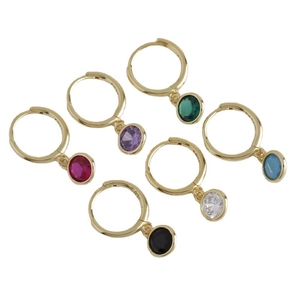S925 sterling silver hoop earrings with multi-colored cubic zirconia charms in gold finish