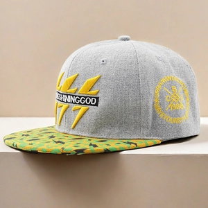 Hip hop baseball cap in grey with lightning pattern brim and 77 embroidery details