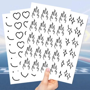 Waterproof temporary tattoos with black line heart and flame patterns for party favors