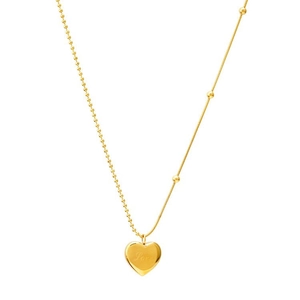Asymmetric gold heart necklace with Love engraving and dainty pearl chain link design