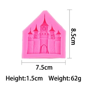 Pink fairy tale castle silicone mold for fondant and chocolate, size 8.5x7.5x1.5cm