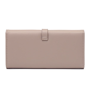 Minimalist light pink PU leather long wallet for women with snap closure and stitching