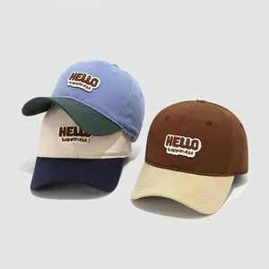 Kids cotton baseball caps with Hello happiness embroidery in various color options