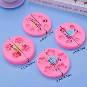 Pink silicone flower molds in various sizes for DIY cake baking and chocolate making