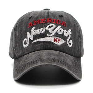 Washed cotton baseball cap in dark grey with vintage New York America embroidery