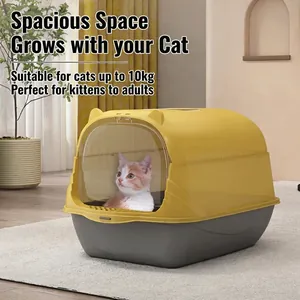 Fully Enclosed Cat Litter Box And Scoop Odor Control Splash Proof Large Space Portable Handle PP Plastic For Indoor Cats