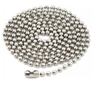 Polished 316L stainless steel bead chain necklace with cylindrical connector loop