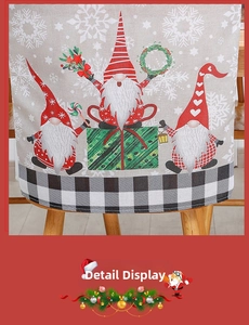 Detail of Christmas gnome chair cover with linen texture and snowflake festive patterns