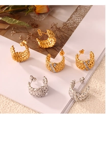 Details von Vintage Gold und Silber C-förmigen geflochtenen Ohrringen mit Strasssteinen