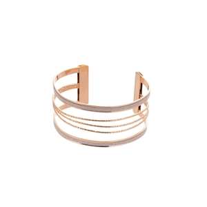 Minimalist multi-layered rose gold open cuff bracelet with matte and polished metal bands