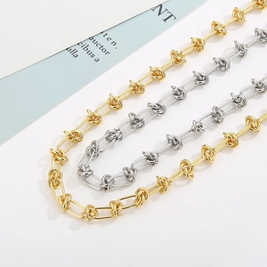 Minimalist creative knotted link necklaces in polished gold and silver metallic finishes
