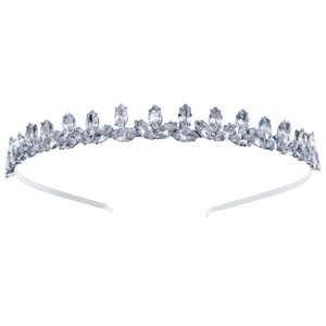 Serre-tête couronne argentée avec cristaux en forme de feuilles pour mariage et fête