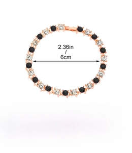 Detailed size specifications for rose gold tennis bracelet with black and white zircons
