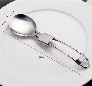 Detailed view of foldable stainless steel spoon with 4cm width and 15cm length dimensions
