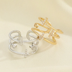 Cross-shaped rhinestone multi-layer open rings in gold and silver finish for women