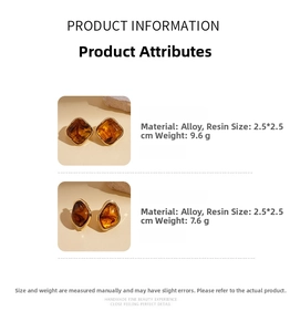Détails de boucles d'oreilles carrées et irrégulières en résine ambrée et alliage doré