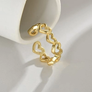 Minimalist gold hollow heart open ring in stainless steel with a sleek polished finish