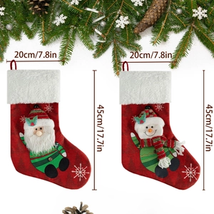 Detail view of 45cm Santa and Snowman Christmas stockings showing size measurements