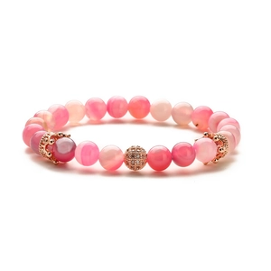 Rosa Perlenarmband mit Farbverlauf, Roségold-Kronen und einer kristallbesetzten Kugel