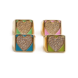 Heart Shaped Open Ring Copper Zircon Enamel Adjustable Romantic Jewelry For Women Vintage Colorful Fashion