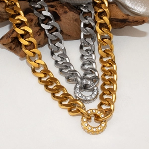 Massive 18K Gold und Silber Miami Panzerkette mit Mikropavé-Diamantring-Anhänger-Halskette