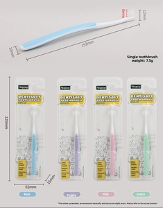 Detail view of 152mm soft bristle pet toothbrush showing dimensions and ergonomic long handle