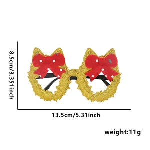 Detailed size chart of gold 2026 Christmas wreath glasses with red polka dot bows
