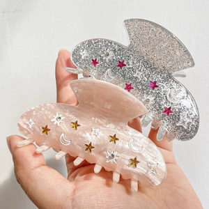 Fashion Star Moon Acrylic Hair Claw Clip For Women Large Rhinestone Shark Clip Glitter Acetate Hair Accessories Daily Hairpins