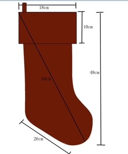 Detailed size chart for large plush Christmas stocking showing height of 48cm and width of 26cm