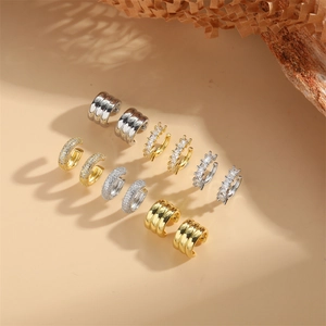 French vintage style 14K gold plated geometric ear cuffs with zircon accents for women
