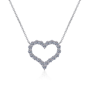 Elegant s925 silver necklace featuring a hollow heart pendant with pave moissanite stones