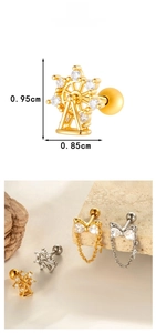 Detailed view of ferris wheel stud earrings with size specs and titanium steel finish