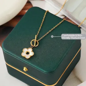 Stainless Steel Necklace 18K Gold Plated White Shell Flower Pendant Toggle Clasp Elegant Jewelry For Women