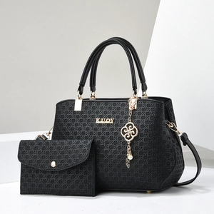 Fashion Women Handbag Pouch PU Leather Monogram Print Embossed Minimalist Large Capacity Shoulder Bag With Metal Pendant
