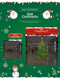 Detail showing before and after effect of green spiral Christmas tree window sticker