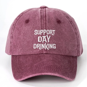 Vintage washed cotton baseball cap in burgundy with white Support Day embroidery