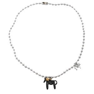 Süße Perlenkette mit schwarzem Pony-Anhänger, goldenen Sternen und silbernen Charm-Details