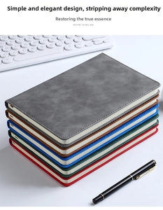 Detail of multi-color PU leather A5 business notebooks stacked with premium stitching