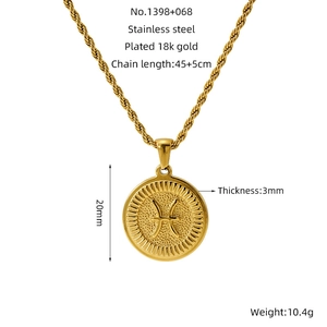 Detailed specs of Pisces 18K gold plated stainless steel necklace with dimensions