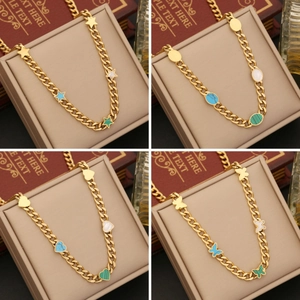 Fashion Stainless Steel Necklace Colorful Enamel Heart Star Butterfly Pendant Gold Plated Clavicle Chain Jewelry For Women