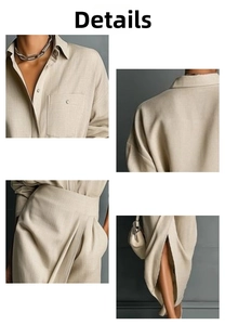 Detailed macro view of beige long-sleeve shirt with fabric texture and pocket buttons